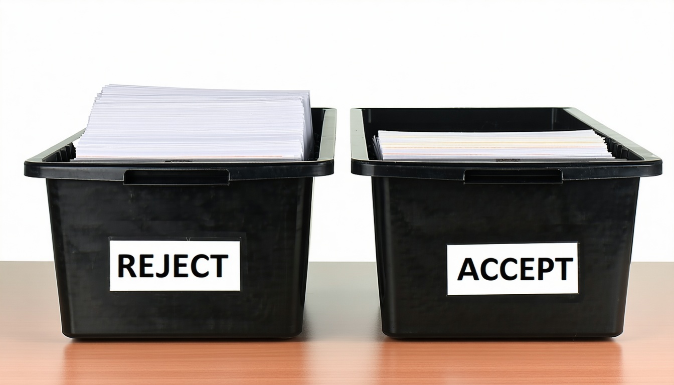 Лотки для бумаг на столе Один из них помечен как REJECT, а другой - как ACCEPT-1